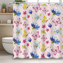 Cortina de chuveiro floral em estilo minimalista moderno com 12 ganchos.