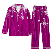 Conjunto feminino de Natal estampado de duas peças: blusa com botões e