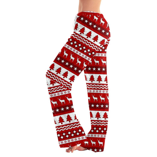 Damen-Weihnachtshose mit Print, lang, Rot, XL