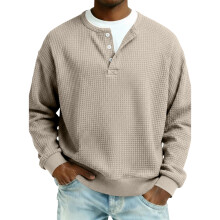 Sweat-shirt Henley pour homme, kaki, taille XL