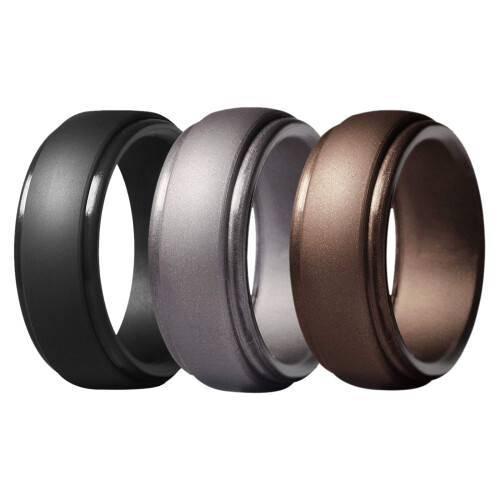 Silicone Wedding Ring for Men 8mm Width 3-Pack Size 12
