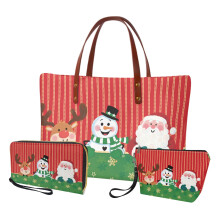Set van handtas met handvat van PU-leer, inclusief make-uptasje.