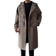 Casaco trench coat masculino de lã com lapela e capuz removível.