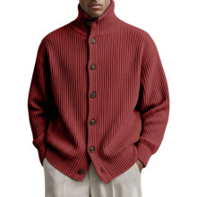 Cardigã masculino de malha, vermelho liso, tamanho M