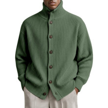 Cardigã masculino de malha, corte folgado, verde escuro, tamanho M.