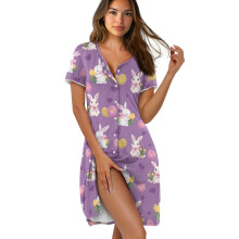 Camisón de mujer suave de manga corta hasta la rodilla con botones