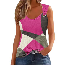 Damen Sommer Tank Top mit Farbblockdruck, ärmellos, Rundhalsausschnitt