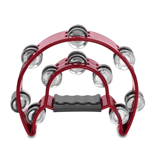 Half Moon Musical Tambourine Red Double Row Jingles