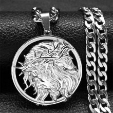 Jesus Crown of Thorns Necklace for Men Stainless Steel Gold