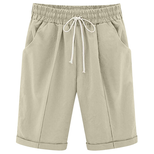 Bermudas de algodón y lino para mujer, color liso, corte recto. 2