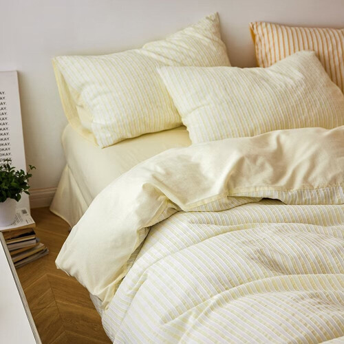 Bed Sheets Set Light Yellow Twin Size with Pillowcases 1