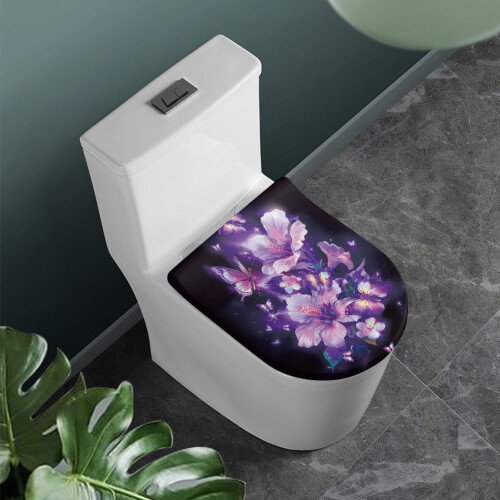 Hibiscus Butterfly Toiletbetræk Elastisk Vaskbart 1