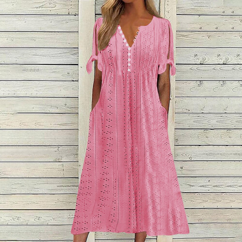 Γυναικείο Φόρεμα Maxi με V-Neck, Τσέπες και Κουμπιά 1