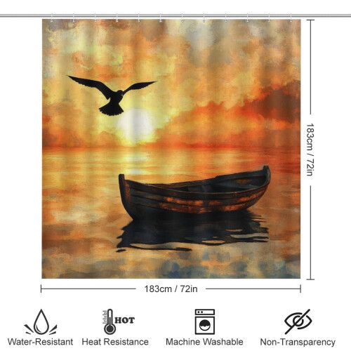 Σετ κουρτινών μπάνιου Ocean Sunset με χαλί και καπάκι τουαλέτας 1