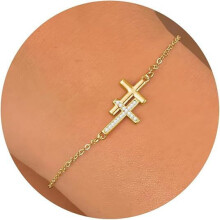 Armband med kors, kubanskt vridet armband, guld, stål, minimalistiskt