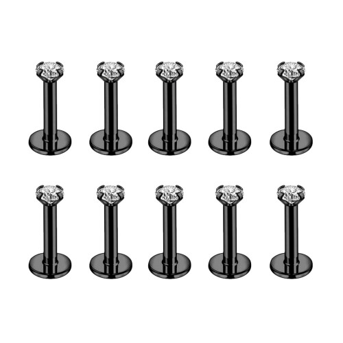 Set di anelli labbro-labret con zirconi (10 pezzi)