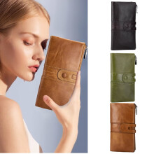 Women's leather vertical wallet RFID protection purple