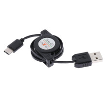 Cabo USB retrátil de metal durável para carregamento e sincronização de dados.