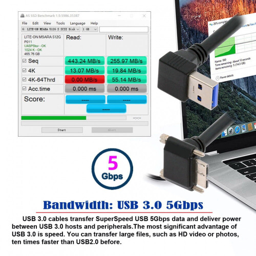 Cabo USB 3.0A macho para Micro-B 3.0 com conector em ângulo para baixo, 25 cm 2