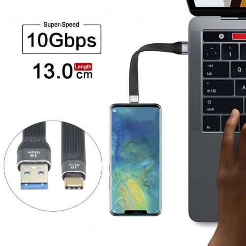 Cablu de date USB-C la USB-A, 10 Gbps, 13 cm, plat și flexibil. 2