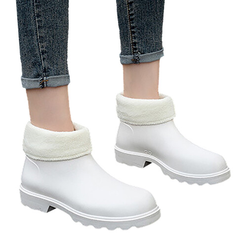 Botas de chuva femininas de cano largo, estilo coreano, com pelúcia removível. 2