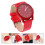 Rote, runde Damen-Quarzuhr mit Lederarmband 6