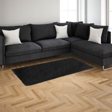 Soft Runner Rug Black Fluffy Shaggy Non-Slip 1.64 x 5.25 ft
