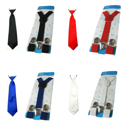 Boys School Necktie with Elastic Suspenders Set 4 Pack