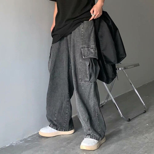 Jeans Cargo Liath le Feistiú Lúthchleasaíochta agus Stretch d'Fhir 1
