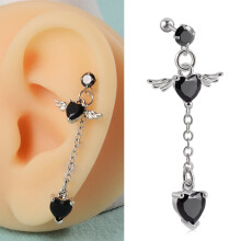 Orecchino in acciaio chirurgico con zirconi cubici per piercing al trago, all'elice e alla conchiglia.