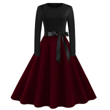 Rochie retro vintage pentru femei, cu imprimeu, legături în talie și fermoar