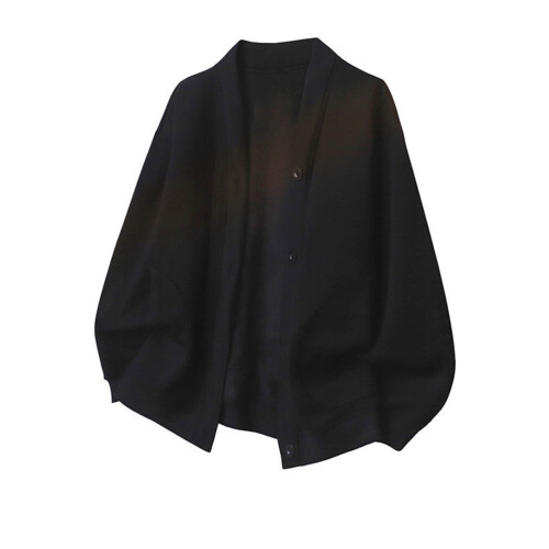 Herren-Strickjacke mit Fleecefutter, V-Ausschnitt, einfarbig