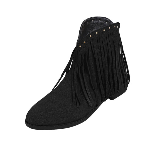 Botines bohemios para mujer con flecos y borlas (1 par) 1