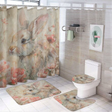 Ensemble rideau de douche Bunny Garden avec tapis 4 pièces