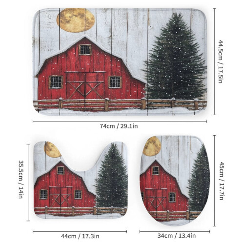 Ensemble de rideau de douche Red Barn Snowy Winter 4 pièces avec 2