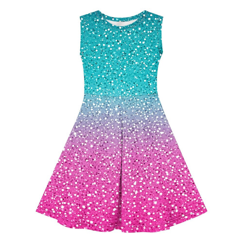 Robe d'été sans manches à sequins pour filles, col rond, coupe ajustée 2