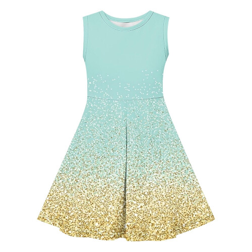 Robe d'été sans manches à sequins pour filles, col rond, coupe ajustée 2