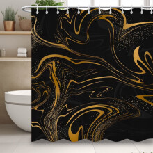 Moderner minimalistischer Duschvorhang, Schwarz/Gold, wasserdicht, 12