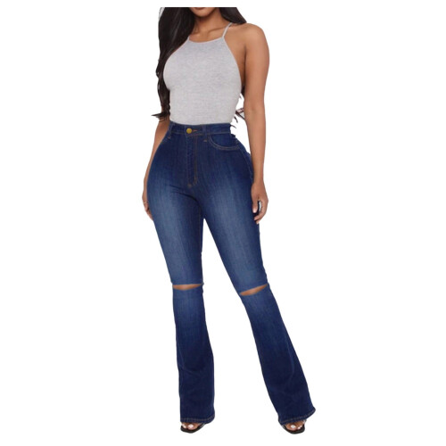 Dames denim micro trompetbroek met hoge taille 1
