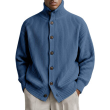 Cardigã masculino de tricô azul escuro tamanho XL