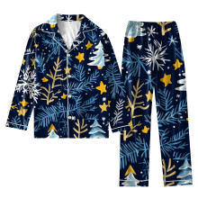 Dames kerstprint 2-delige set blauw M