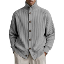 Cardigã masculino de malha cinza, modelagem relaxada, tamanho XL