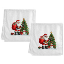 Ensemble de 2 serviettes de toilette Père Noël en coton, 39,4 x 75 cm