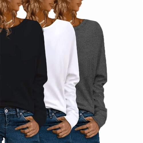Women's Plus Size Long Sleeve Crew Neck T-Shirts 3-Pack