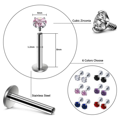 Labret Lip Studs Set 12 Pieces 16G 2
