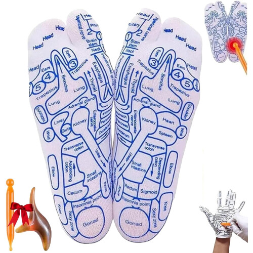 Kit de Meias de Reflexologia Acusocks com Mapa e Ferramenta de Massagem