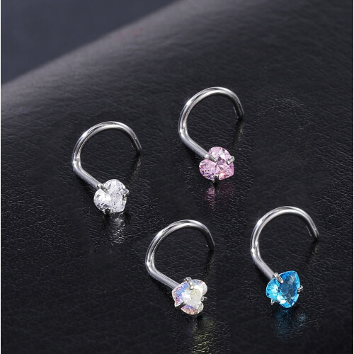 Heart Crystal Nose Ring Stud Set 8 Pieces 2