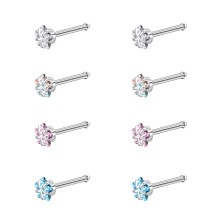 CZ nose studs stainless steel bone shape 8 pcs