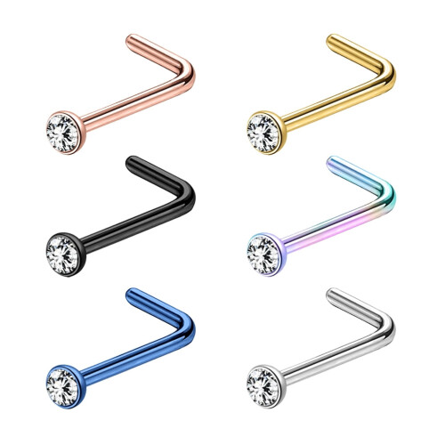 Crystal Nose Stud Piercing L-Shaped 20G