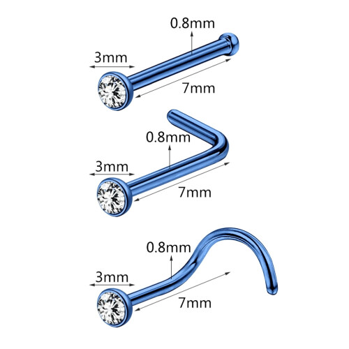 Crystal Nose Stud Piercing L-Shaped 20G 2